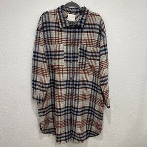 Active USA Long Oversized Plaid Flannel Shacket Multicolor with Pockets 1XL